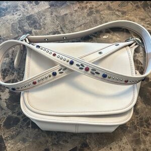 Coach White Leather Crossbody Bag — Studded Strap, Style F59380 🎯
